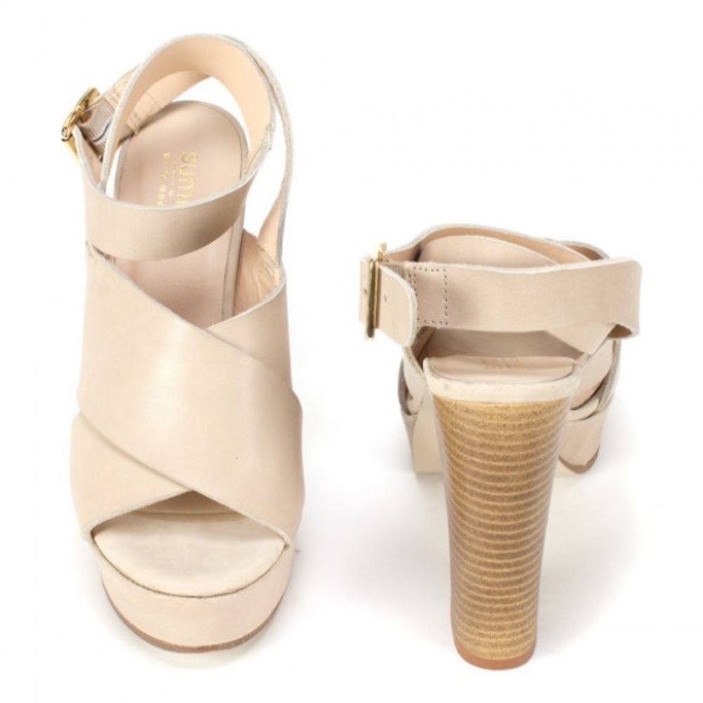 NIB Cream Italian Leather Chunky Heel Platform - Picture 2 of 4